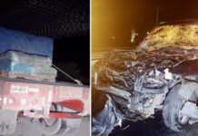 Choca con camión materialista y abandona su camioneta en un puente