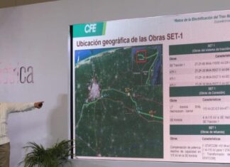 Línea electrificada del tren maya desde Mérida a Chetumal