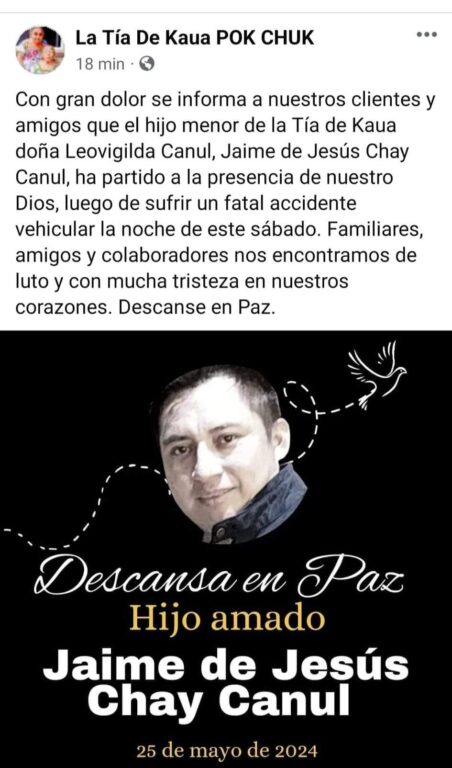 Pierde la vida el hijo de la "Tía de Kaua" en siniestro vial
