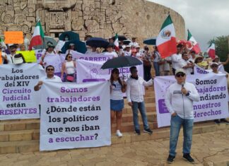 Trabajadores judiciales marchan contra reforma en Yucatán