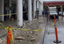 Se desprendió una cornisa del mercado Lucas de Gálvez